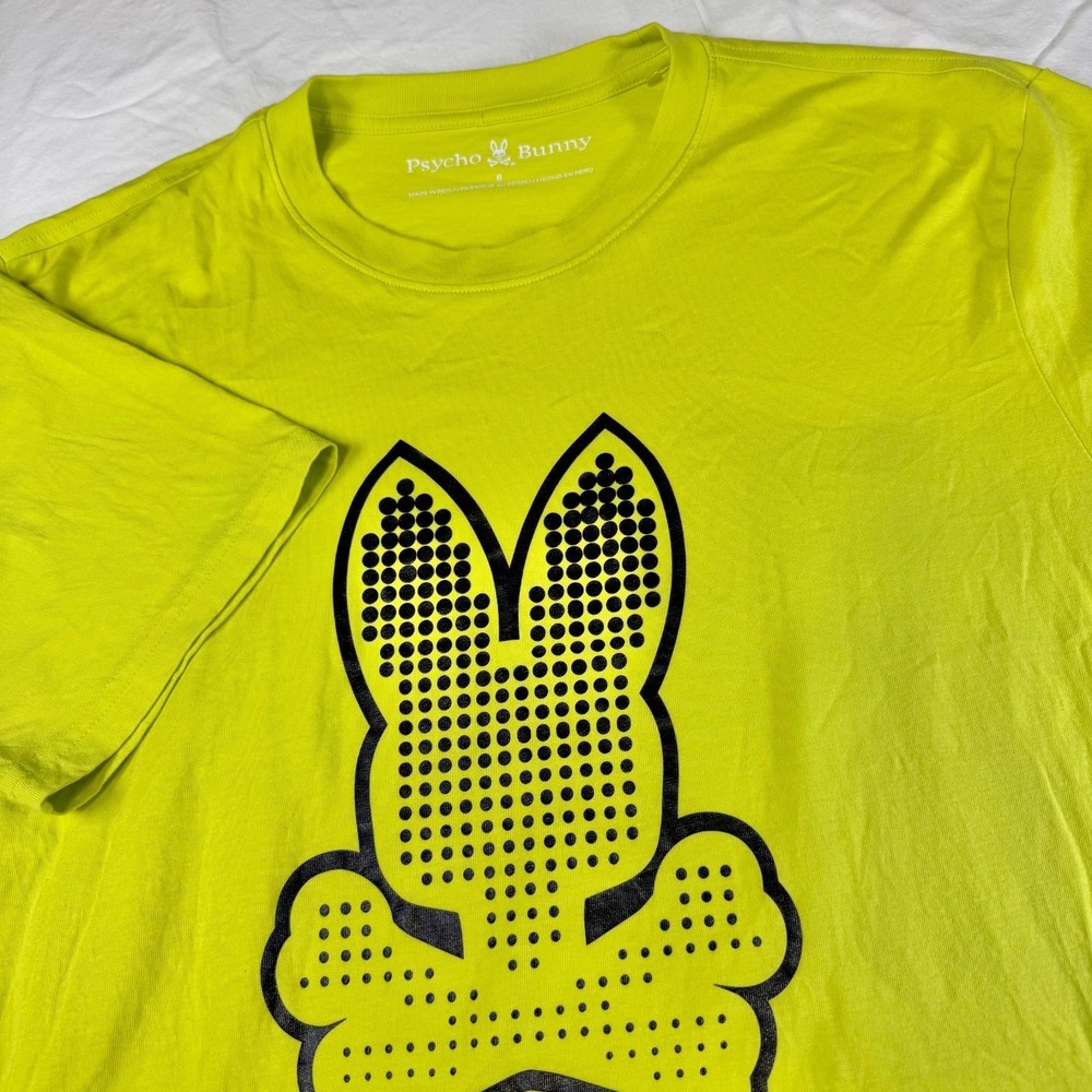 Psycho Bunny Graphic T Shirt Lime Green Short Sleeve Men's Size 6 (Large)